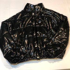 Shiny pleather puffer jacket